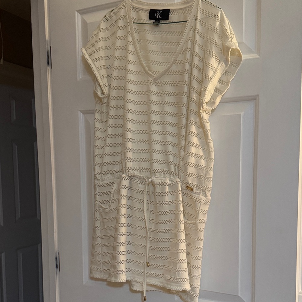 Calvin Klein Cream Knit Coverup with Drawstring Waist